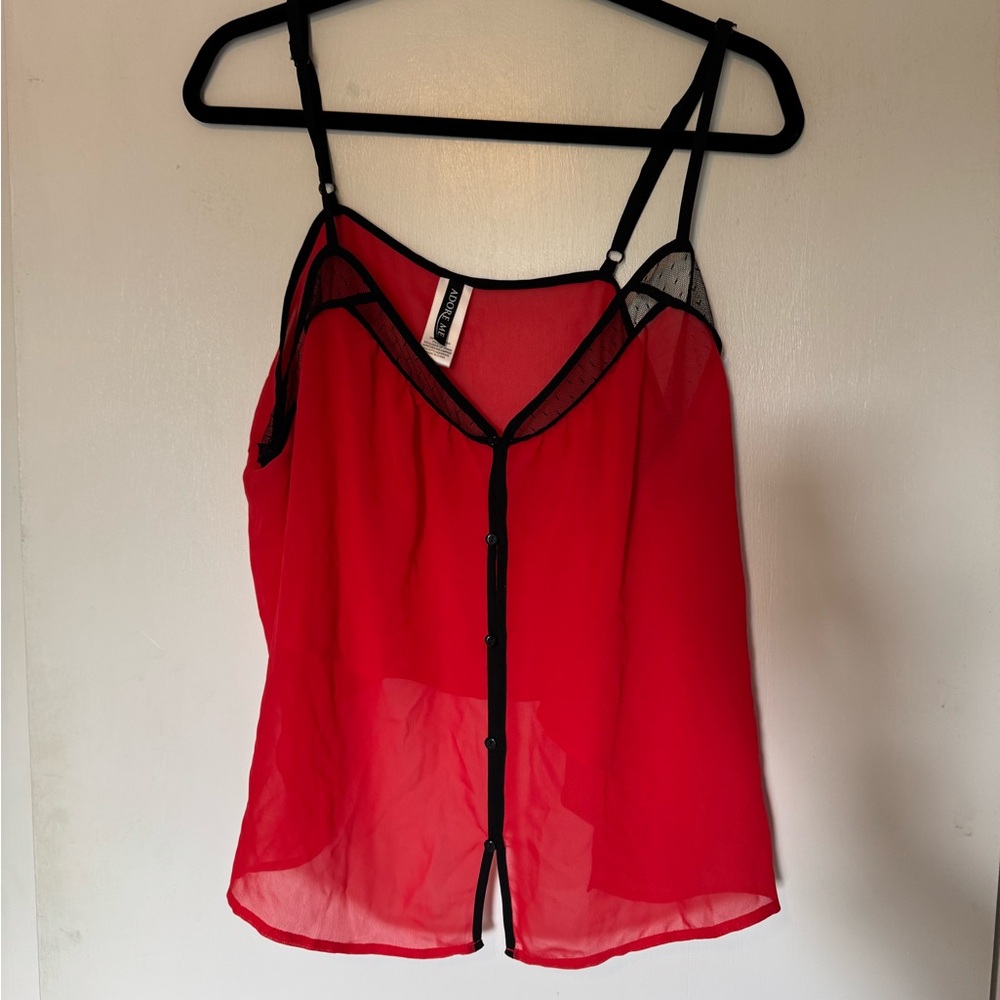 Adore Me Red and Black Sheer Camisole and Short Set